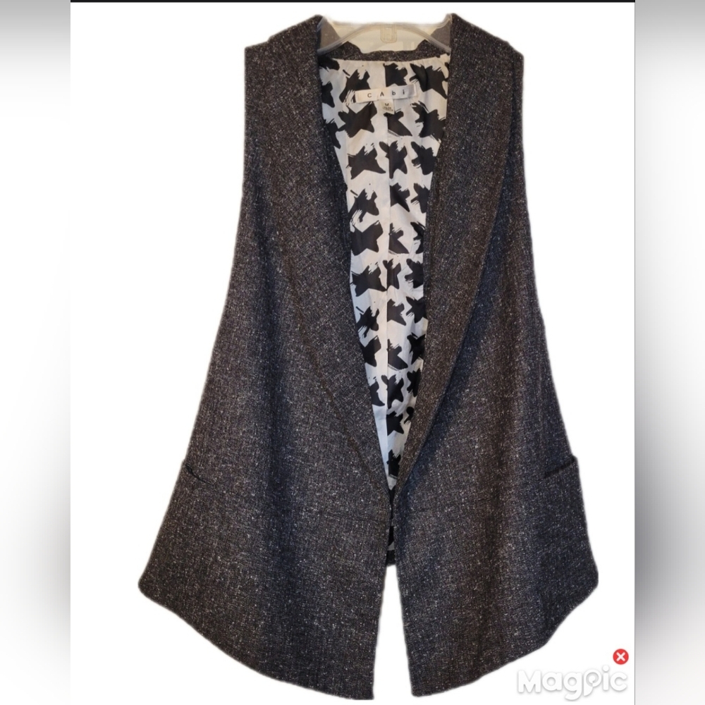 Cabi Eclipse Gray Tweed Size Med Hook Close Top Vest Pockets Office Business